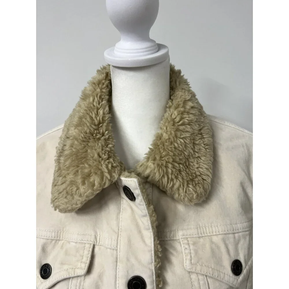 Vtg‎ GAP Women’s Large Ivory Insulated Sherpa Lined Trucker Velour Y2K Jacket